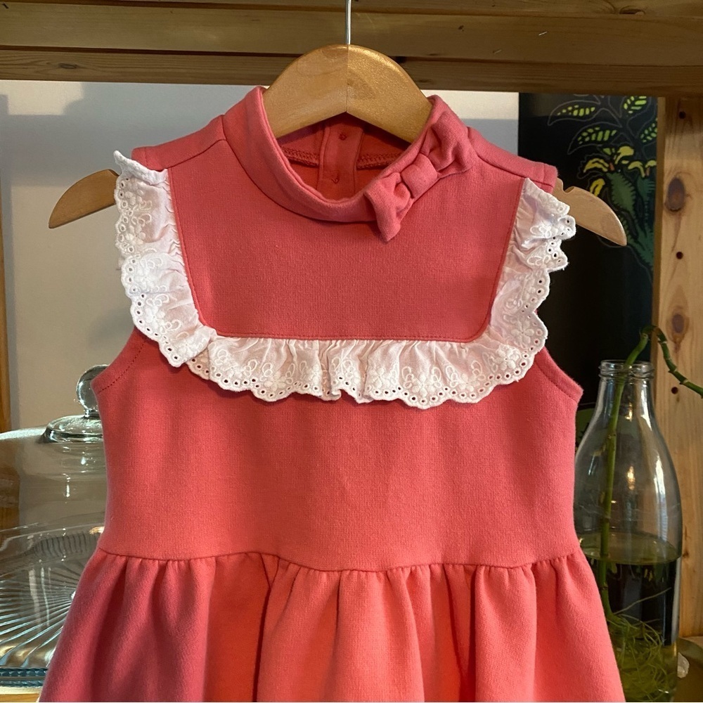Janie and Jack Pink White Eyelet Ruffle Ponte Dress 4t - Picture 7 of 14